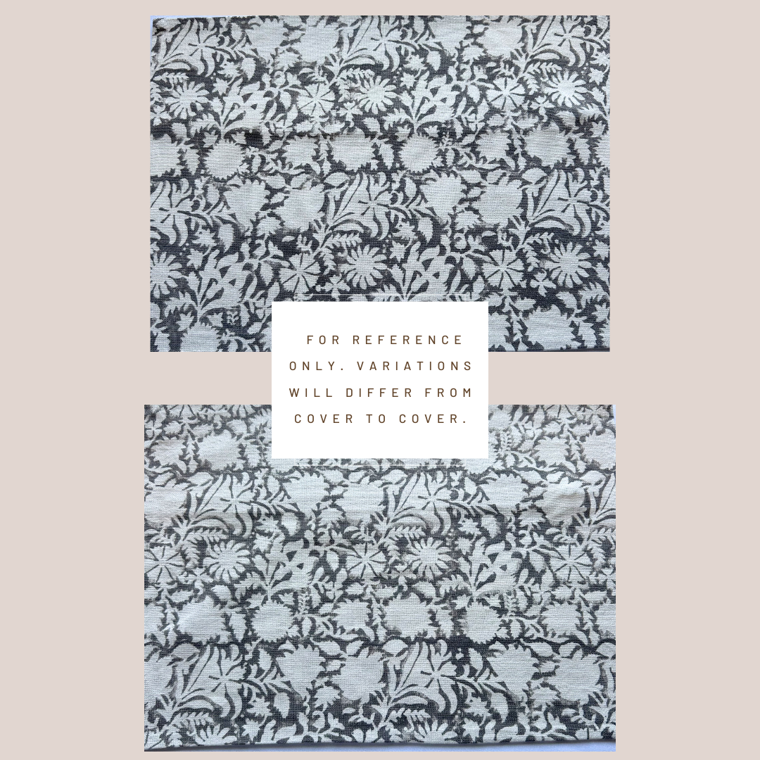 ** ARTISAN VARIATION ** Dara Floral Block Printed Pillow Cover | Dark Grey | Lumbar
