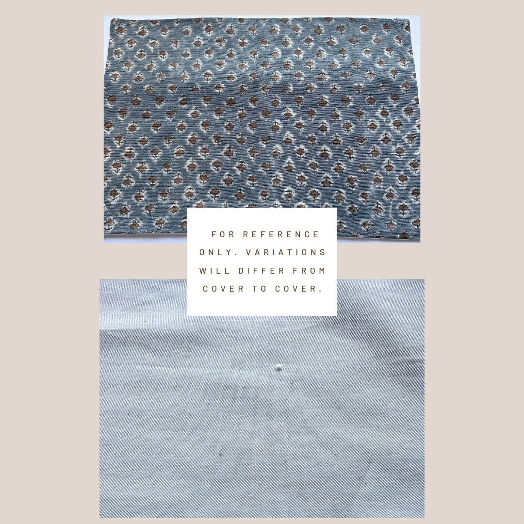 ** ARTISAN VARIATION ** Aster Floral Block Printed Pillow Cover | Blue, Brown | Lumbar (Copy)