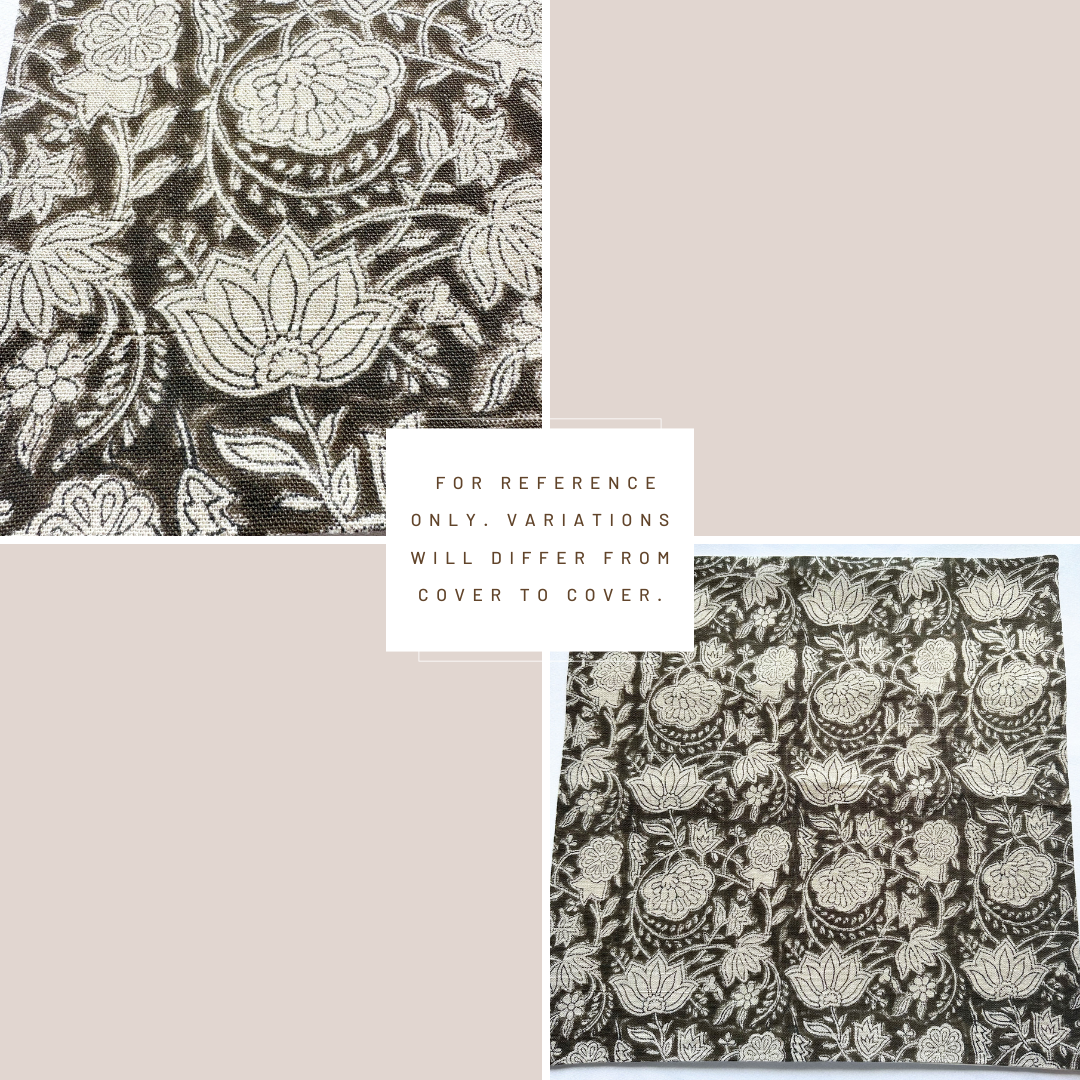 ** ARTISAN VARIATION ** Auburn Floral Block Printed Pillow Cover | Brown