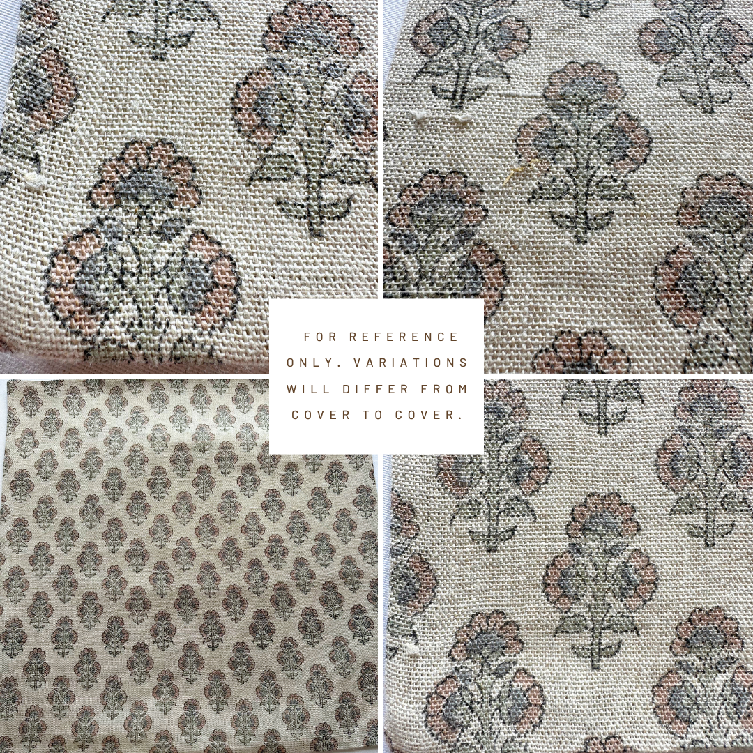 **ARTISAN VARIATION** Calla Floral Block Printed Pillow Cover | Light Brown, Blue, Sage Green