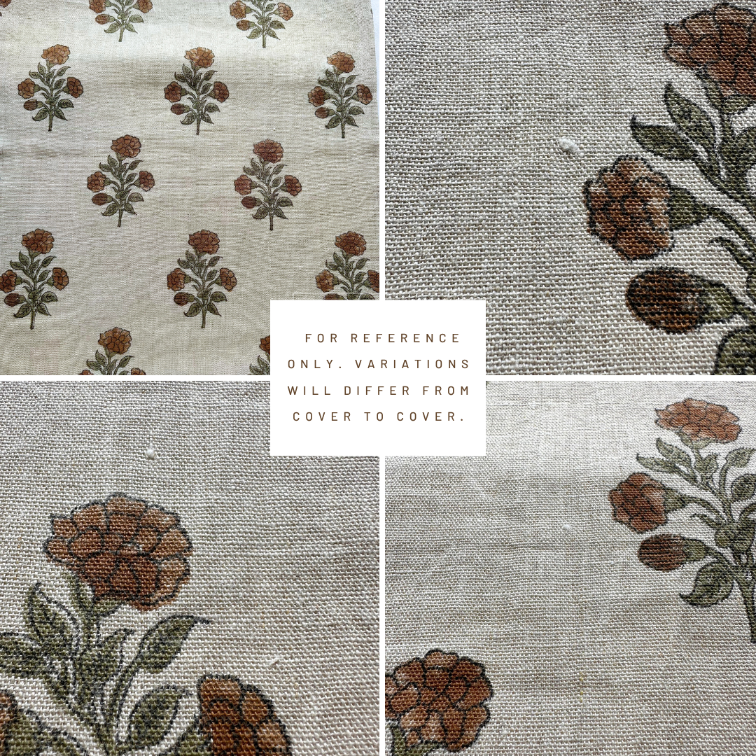 **ARTISAN VARIATION** Margot Floral Block Printed Pillow Cover | Mustard, Green