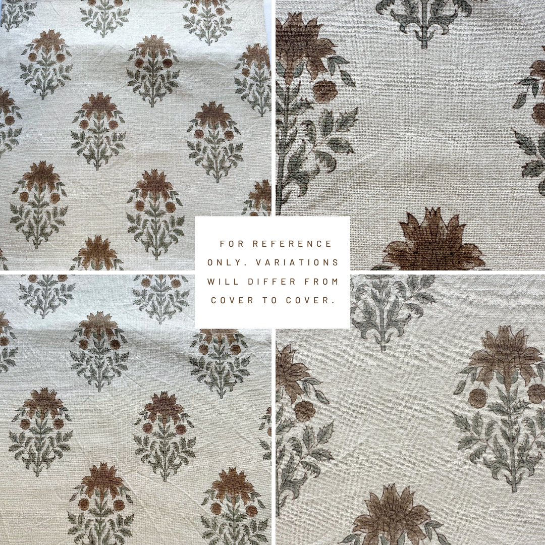 **ARTISAN VARIATION** Veda Floral Block Printed Pillow Cover | Brown, Green