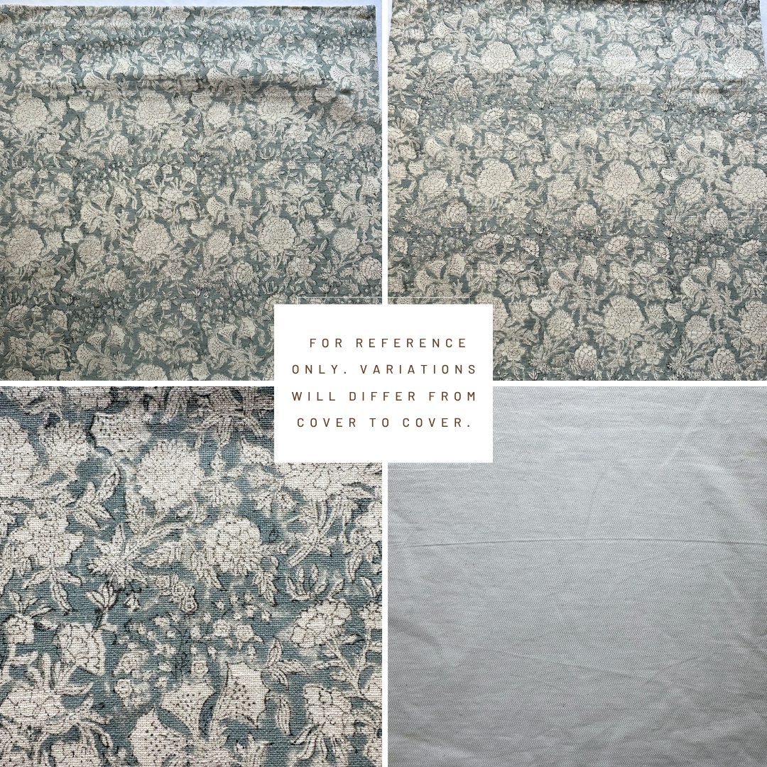 ** ARTISAN VARIATION ** Chloe Floral Block Printed Pillow Cover | Blue