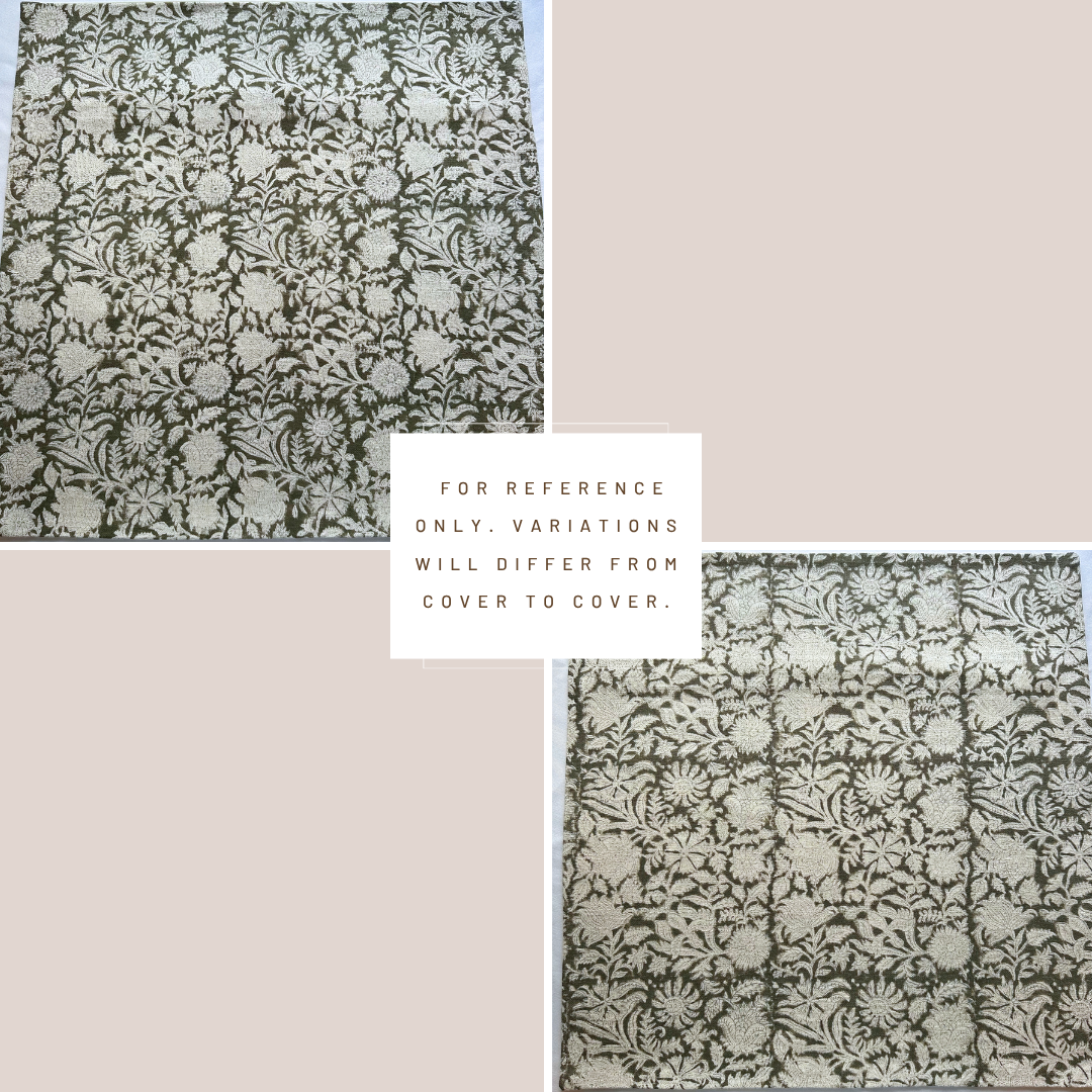 ** ARTISAN VARIATION ** Jardim Floral Block Printed Pillow Cover | Olive
