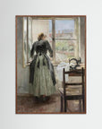 Seamstress by the Window Art Print Oak Dark No border