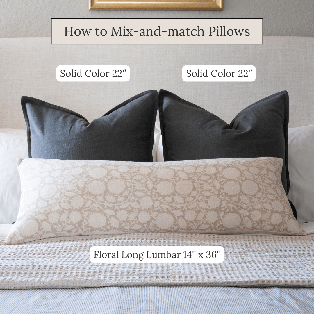 Luana Floral Block Printed Pillow Cover | Beige, Light Brown | Lumbar