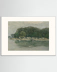 Vintage European Riverside Village Landscape Fine Art Print White Wood Freja