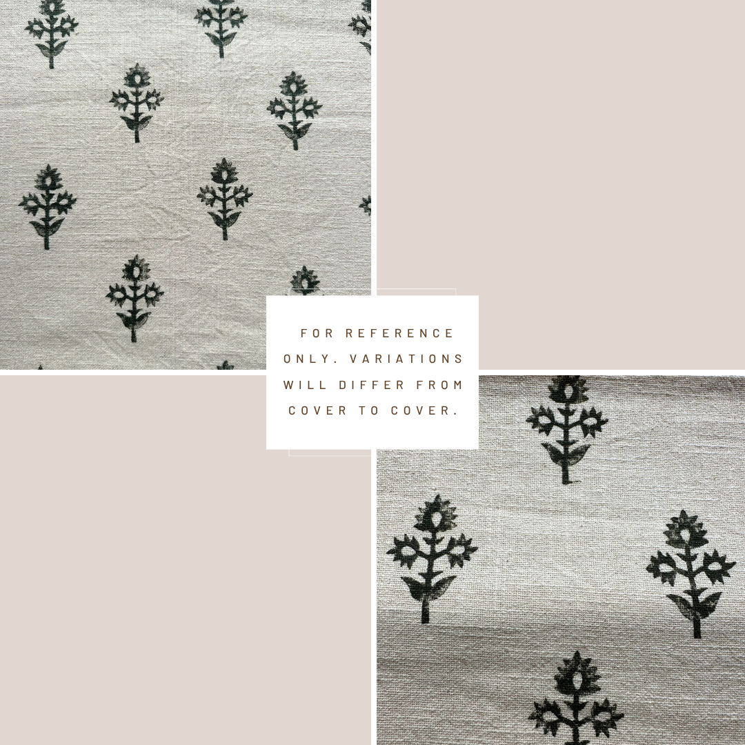 ** ARTISAN VARIATION **  Mia Floral Block Printed Pillow Cover | Forest Green