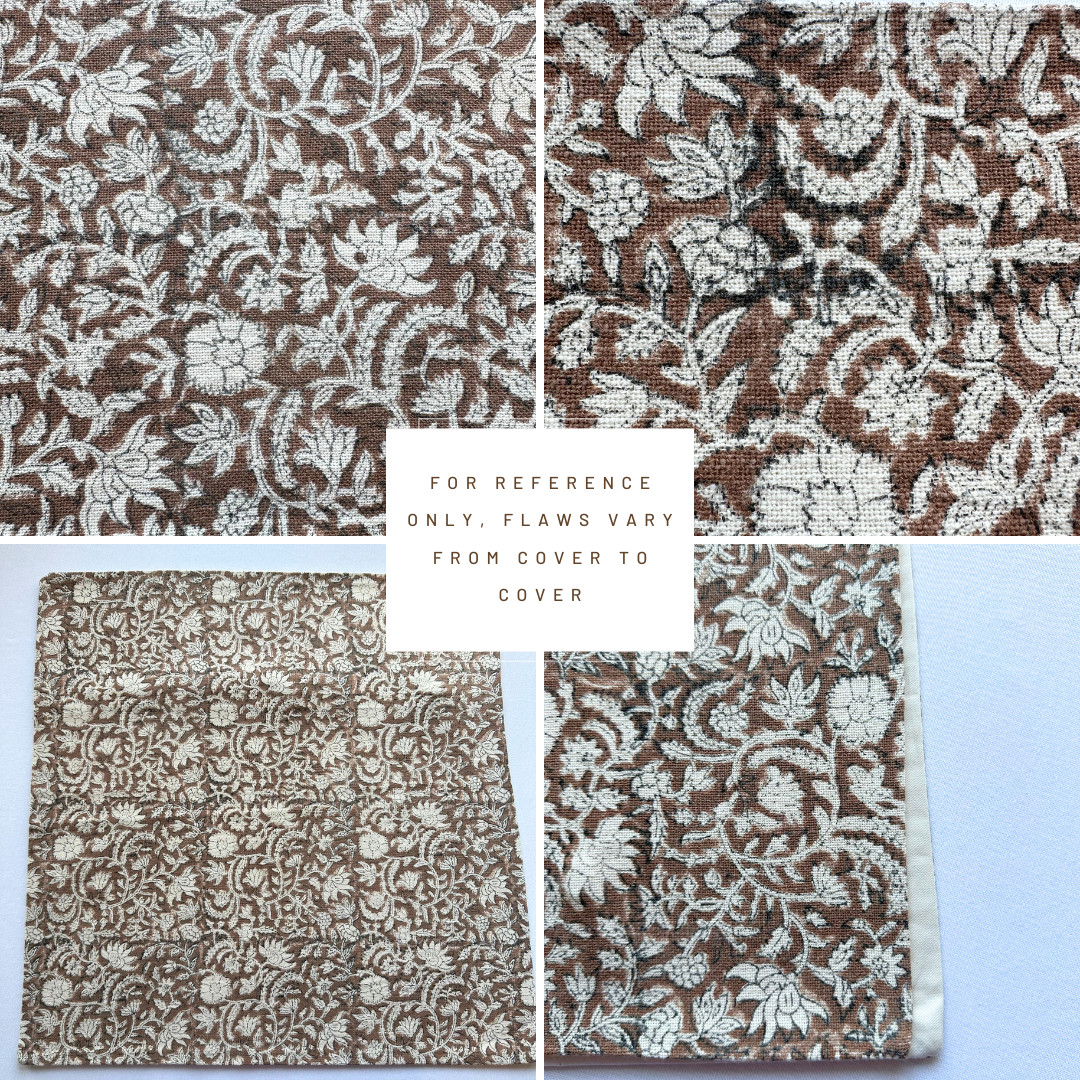 **FLAWED** Nina Floral Block Printed Pillow Cover | Brown