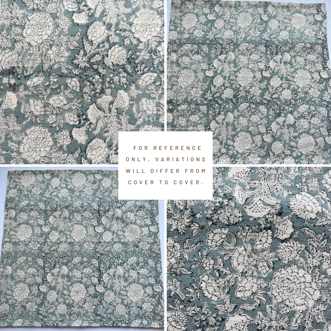 ** ARTISAN VARIATION ** Chloe Floral Block Printed Pillow Cover | Blue