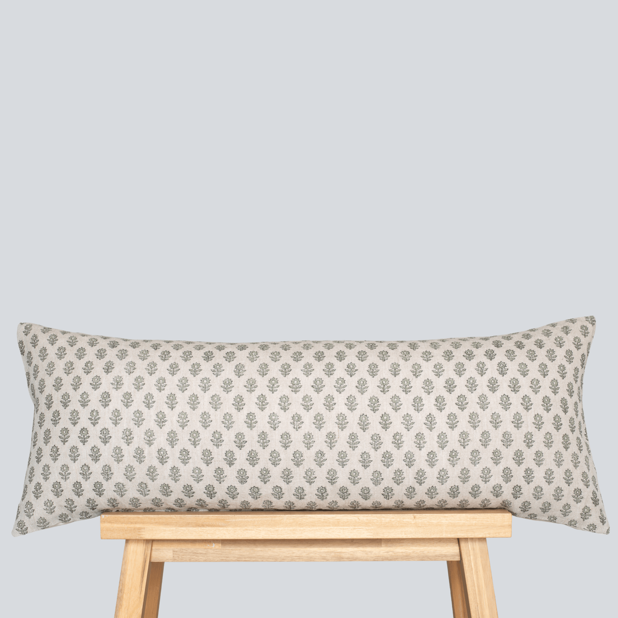 Mori Floral Block Printed Pillow Cover | Sage Green | Long Lumbar