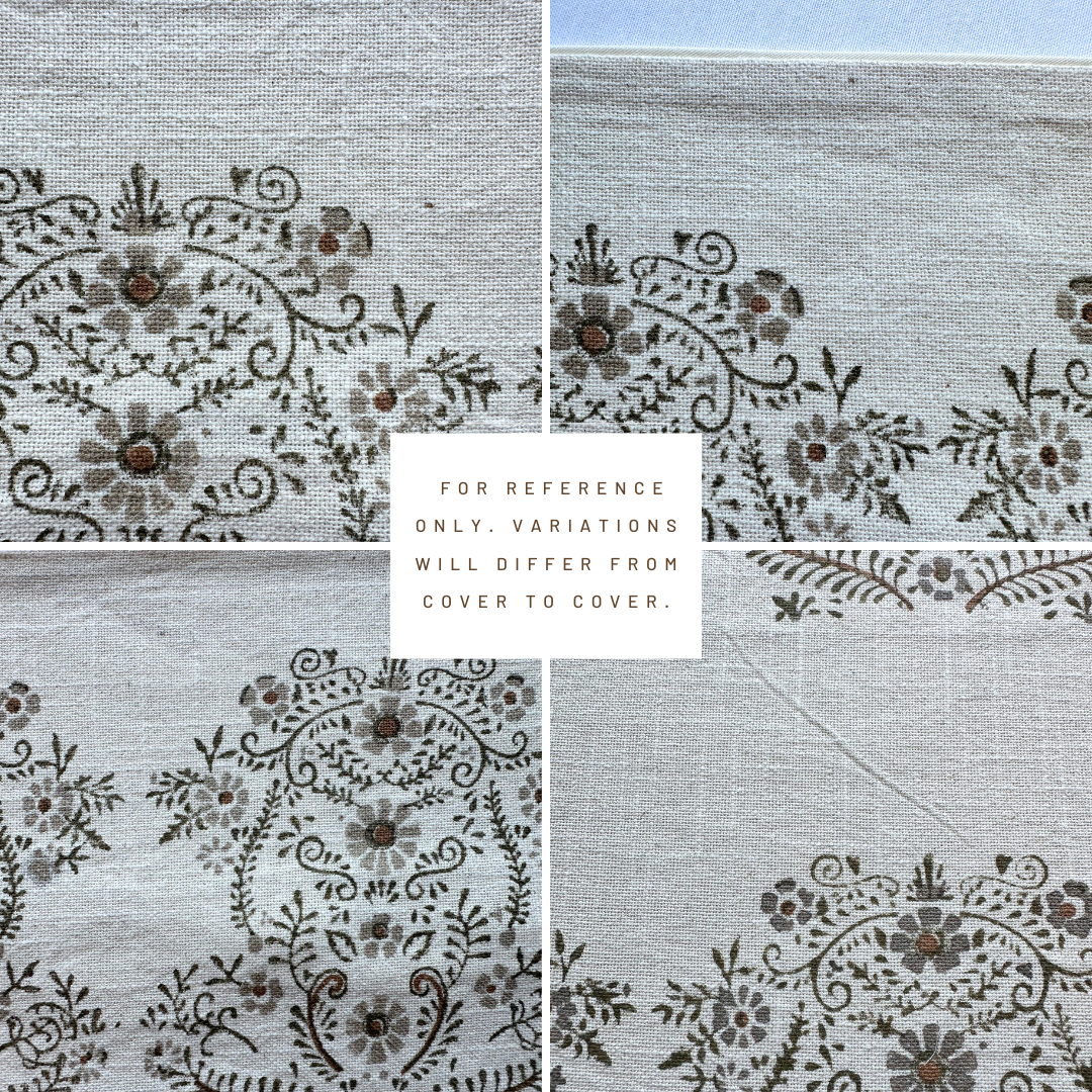 ** ARTISAN VARIATION ** Pilar Floral Block Printed Pillow Cover | Olive, Light Brown, Tan