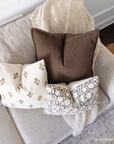 Laurel Floral Block Printed Pillow Cover | Chocolate Brown | Lumbar