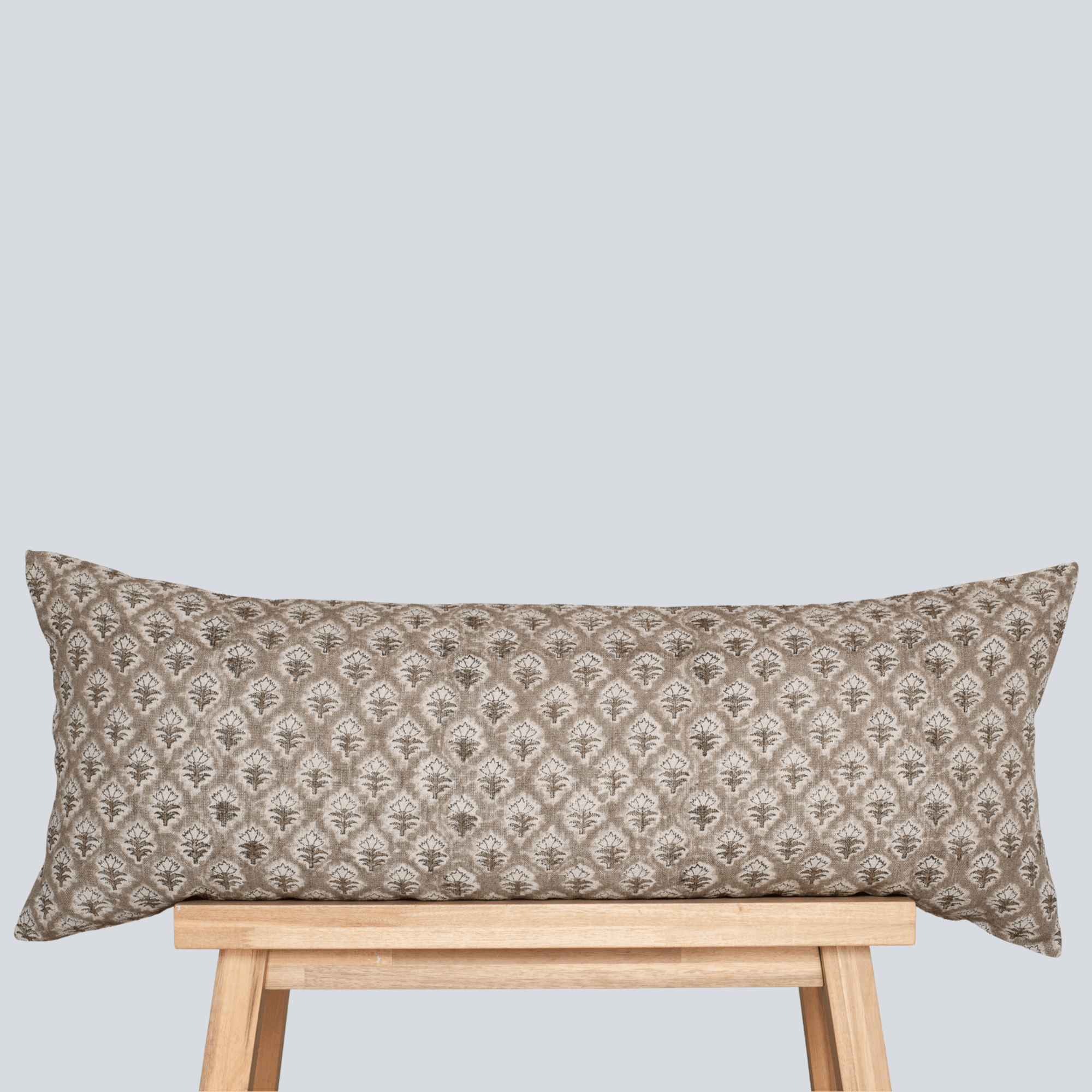 Rhea Floral Block Printed Pillow Cover | Mustard | Long Lumbar