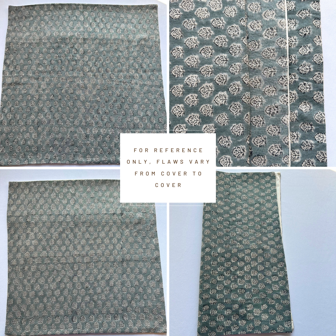 **FLAWED** Luna Floral Block Printed Pillow Cover | Blue/Teal Green