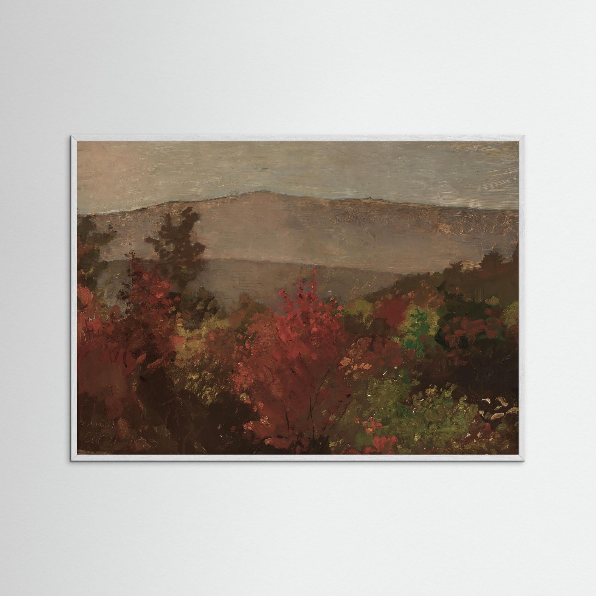 Fall Mountain Scenic Fine Art Print White Wood No border