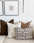 Ella Floral Block Printed Pillow Cover | Light Brown + Terracotta Detail