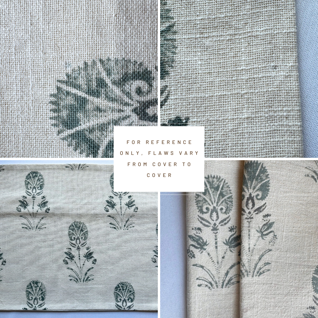 **FLAWED** Devi Floral Block Printed Pillow Cover | Teal Green/Blue | Long Lumbar