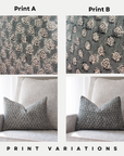 Luna Floral Block Printed Pillow Cover | Blue/Dark Teal Green | Lumbar