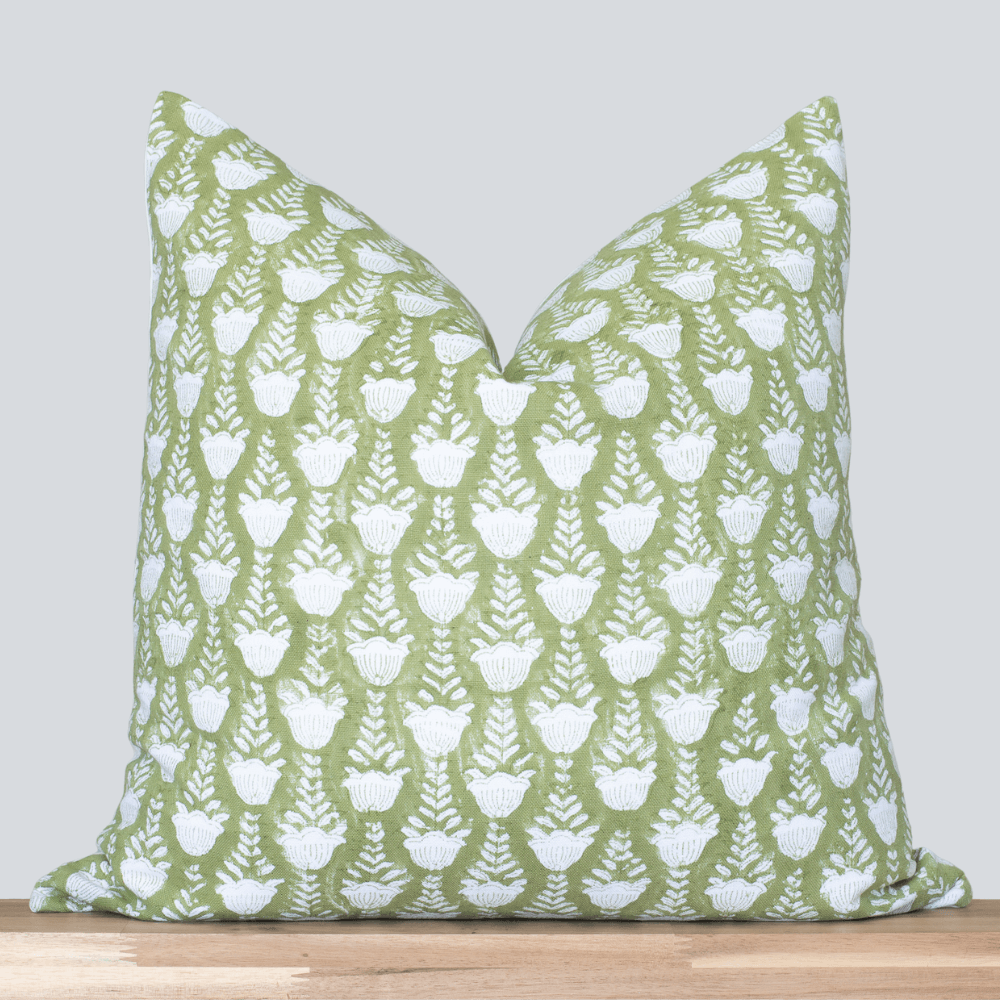 Irving Floral Block Printed Pillow Cover | Green