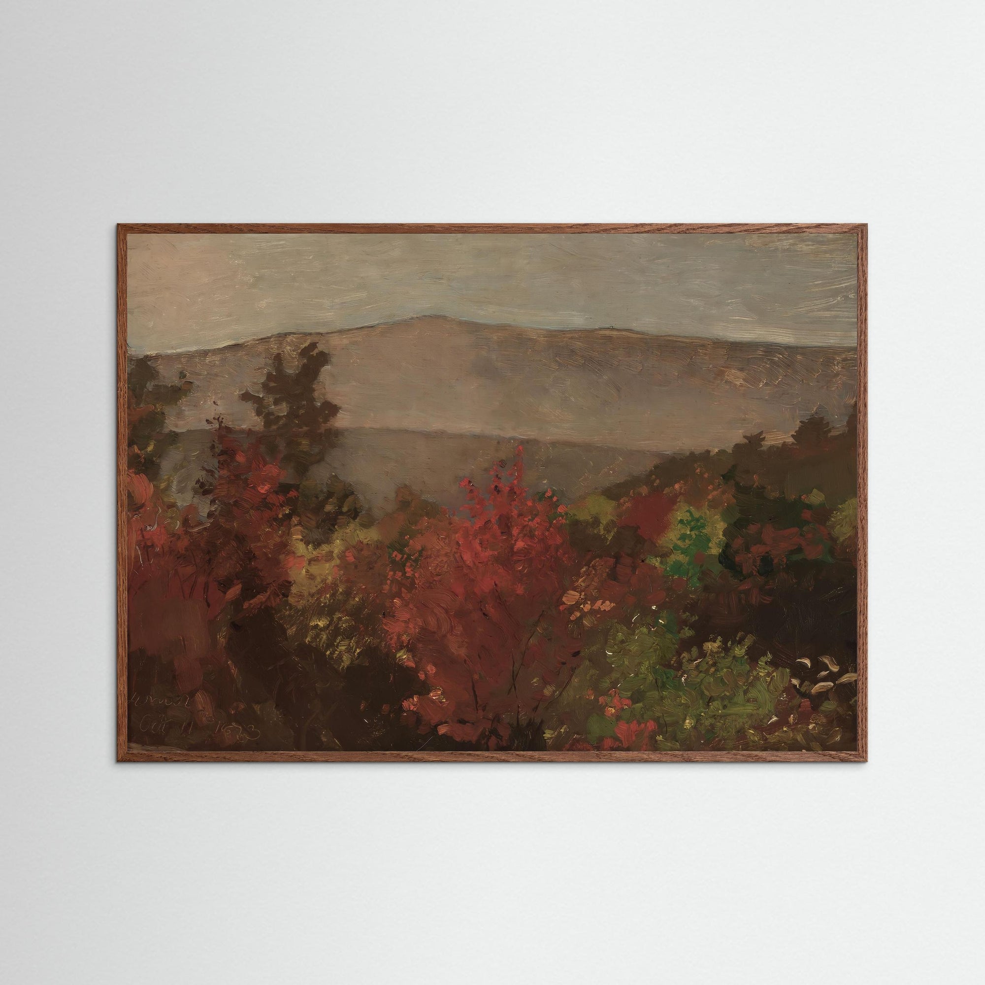 Fall Mountain Scenic Fine Art Print Oak Dark No border