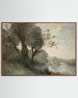 Vintage Riverside Landscape with Trees Fine Art Print Oak Dark No border