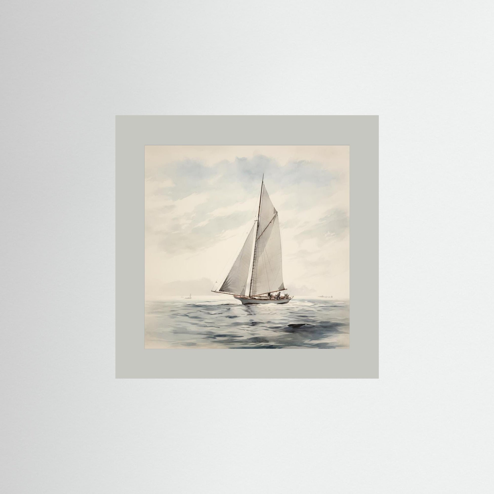 Soft Neutral Ocean Sailboat Print No Frame Grey
