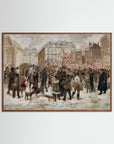 Vintage Parisian Street Scene Art Print Oak Dark No border