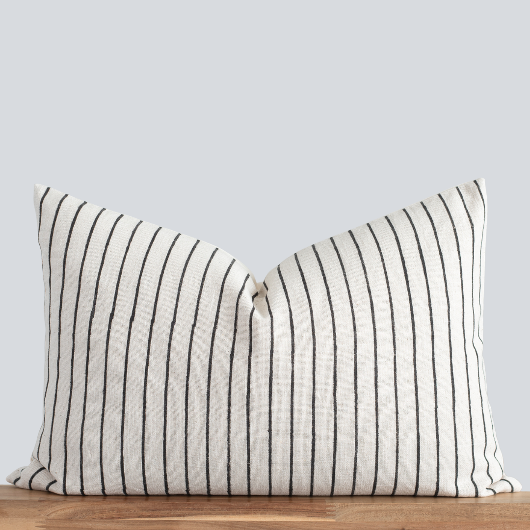 Córdoba Striped Block Printed Pillow Cover | Black | Lumbar