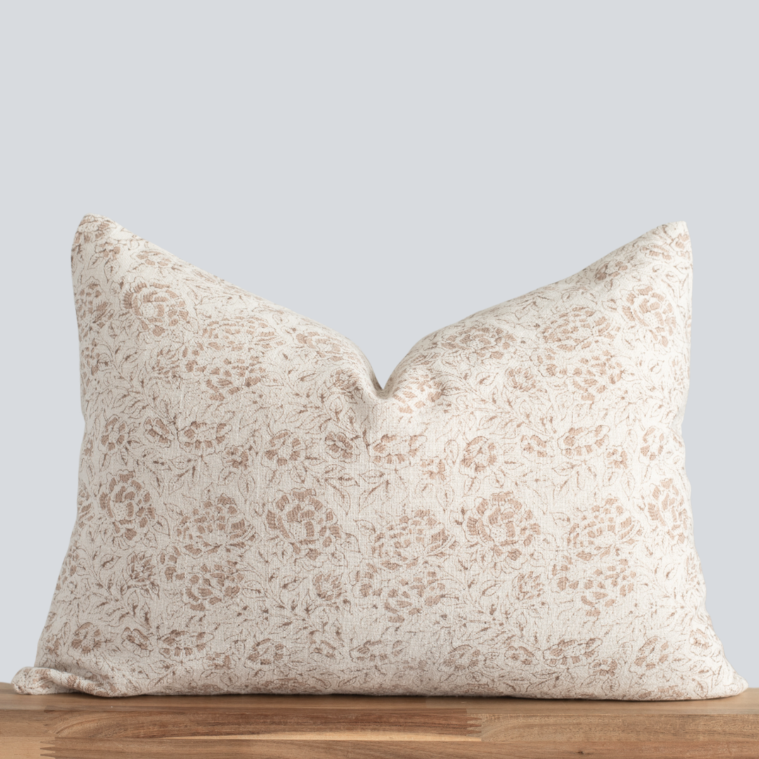 Abril Floral Block Printed Pillow Cover | Rose | Lumbar