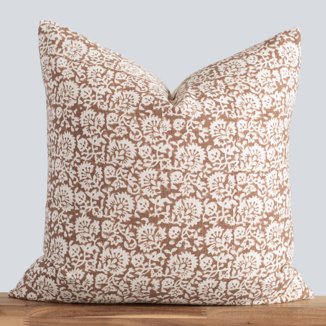 Seville Floral Block Printed Pillow Cover | Terracotta