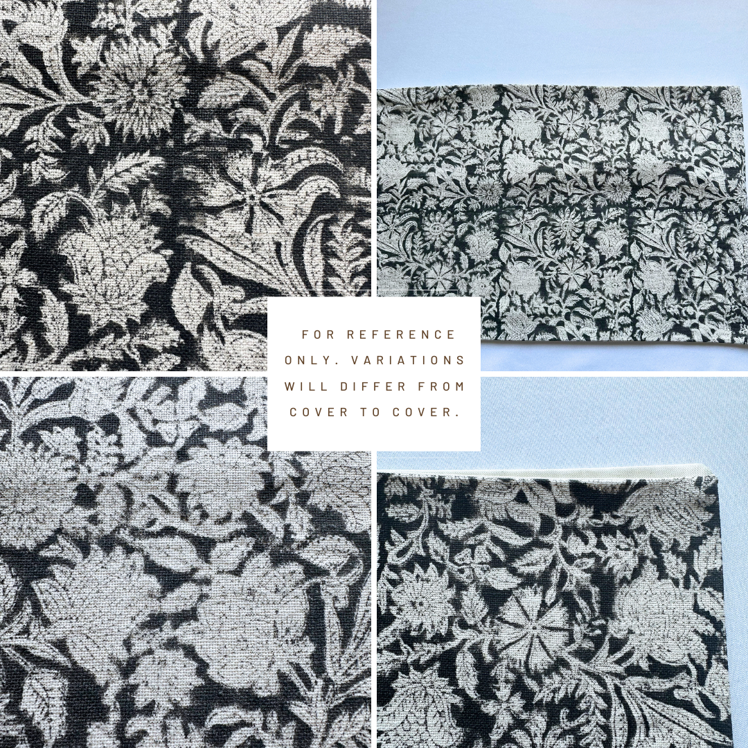 ** ARTISAN VARIATION ** Burgos Floral Block Printed Pillow Cover | Black | Lumbar