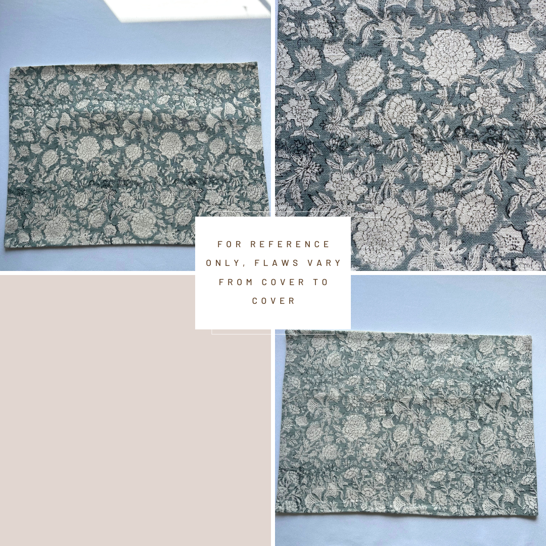 **FLAWED** Chloe Floral Block Printed Pillow Cover | Blue | Lumbar