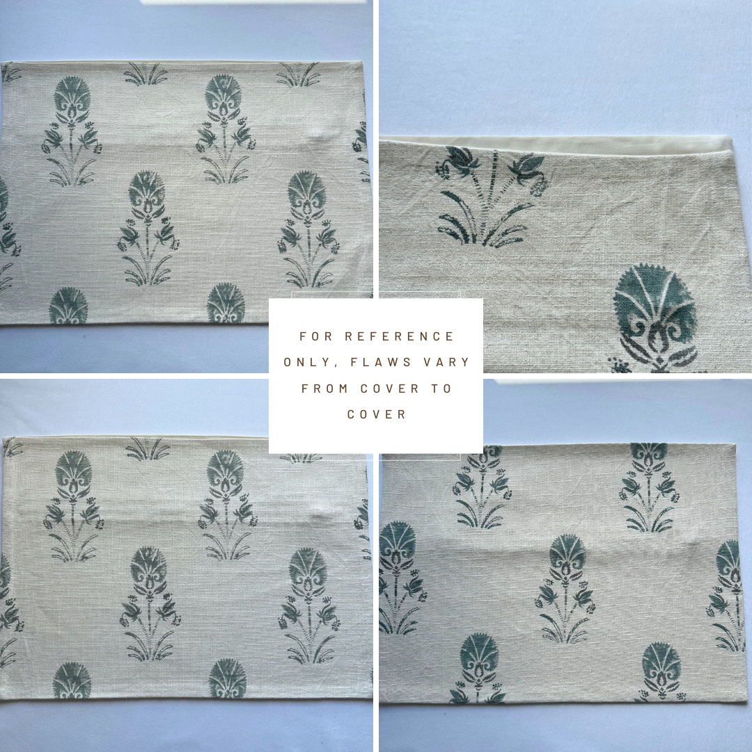 **FLAWED** Devi Floral Block Printed Pillow Cover | Teal Green/Blue | Lumbar