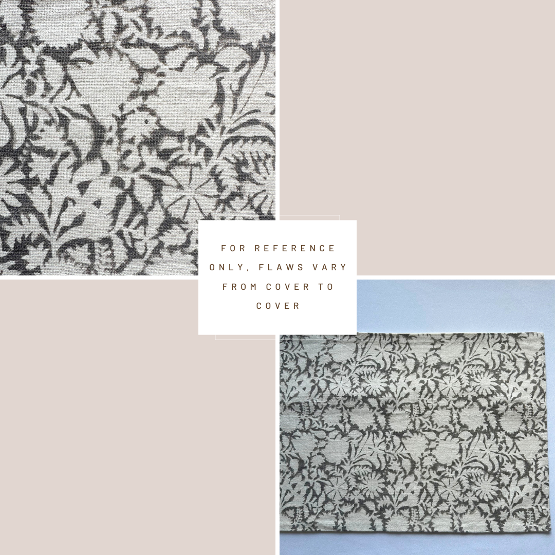 **FLAWED** Dara Floral Block Printed Pillow Cover | Warn Grey | Lumbar