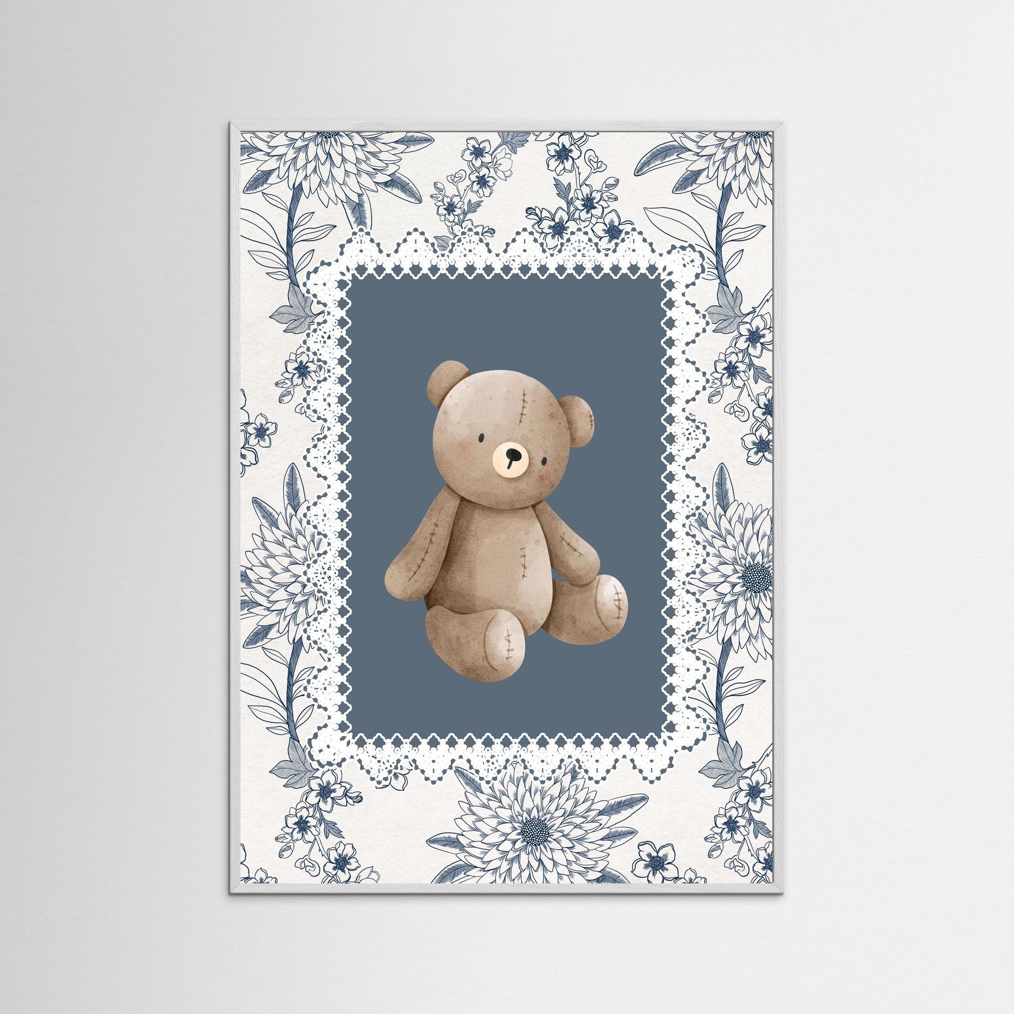 Teddy Bear Art Print | Children's Room &amp; Nursery Wall Art White Wood