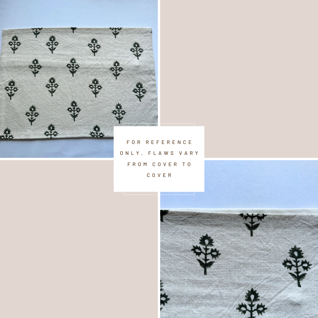 **FLAWED** Mia Floral Block Printed Pillow Cover | Forest Green | Lumbar