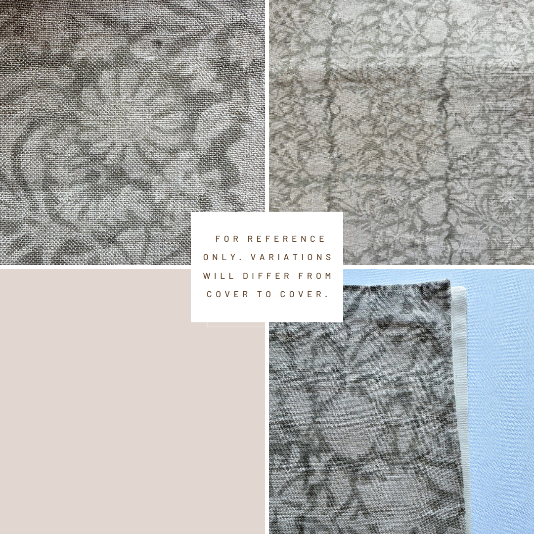 ** ARTISAN VARIATION ** Dahlia Floral Block Printed Pillow Cover | Greige