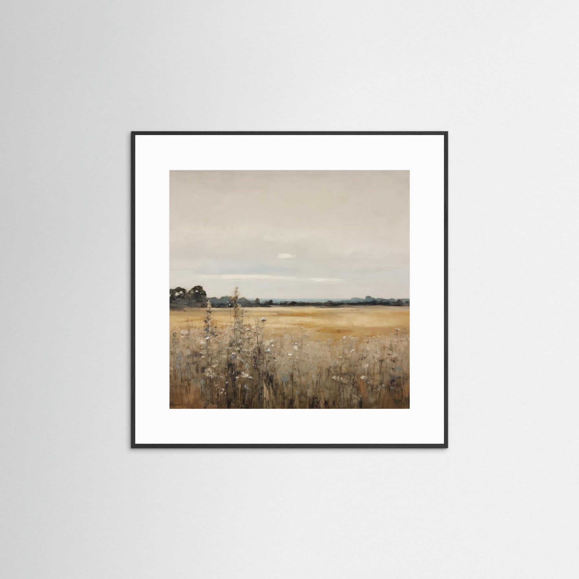 Neutral Field Landscape Art Print Black Wood White