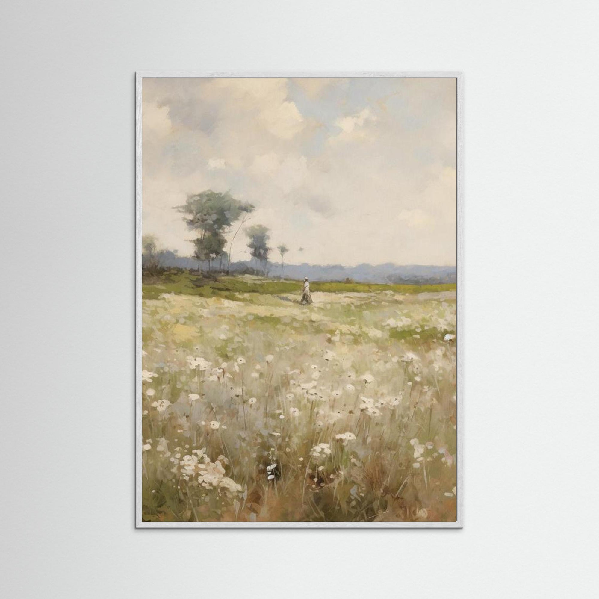 Countryside Field Landscape Art Print White Wood No border