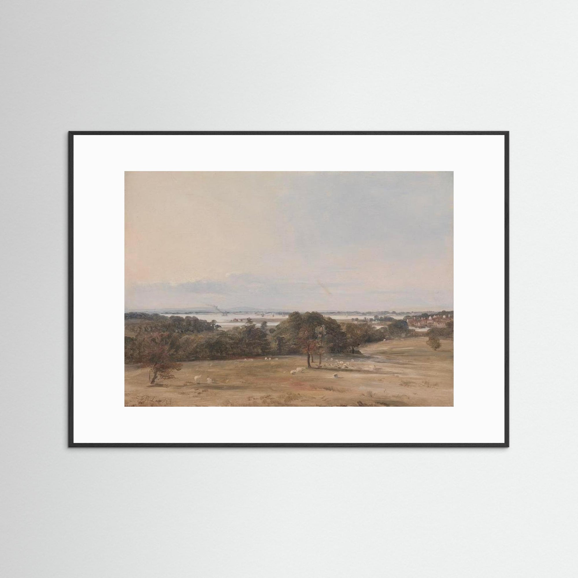 Vintage Pastoral Landscape Art Print Black Wood White
