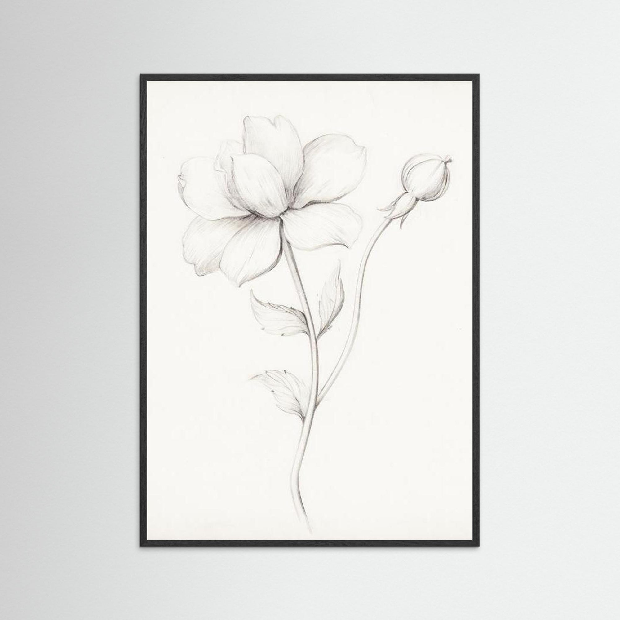 Floral Drawing Art Print Black Wood No border