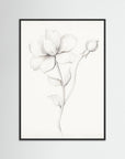 Floral Drawing Art Print Black Wood No border