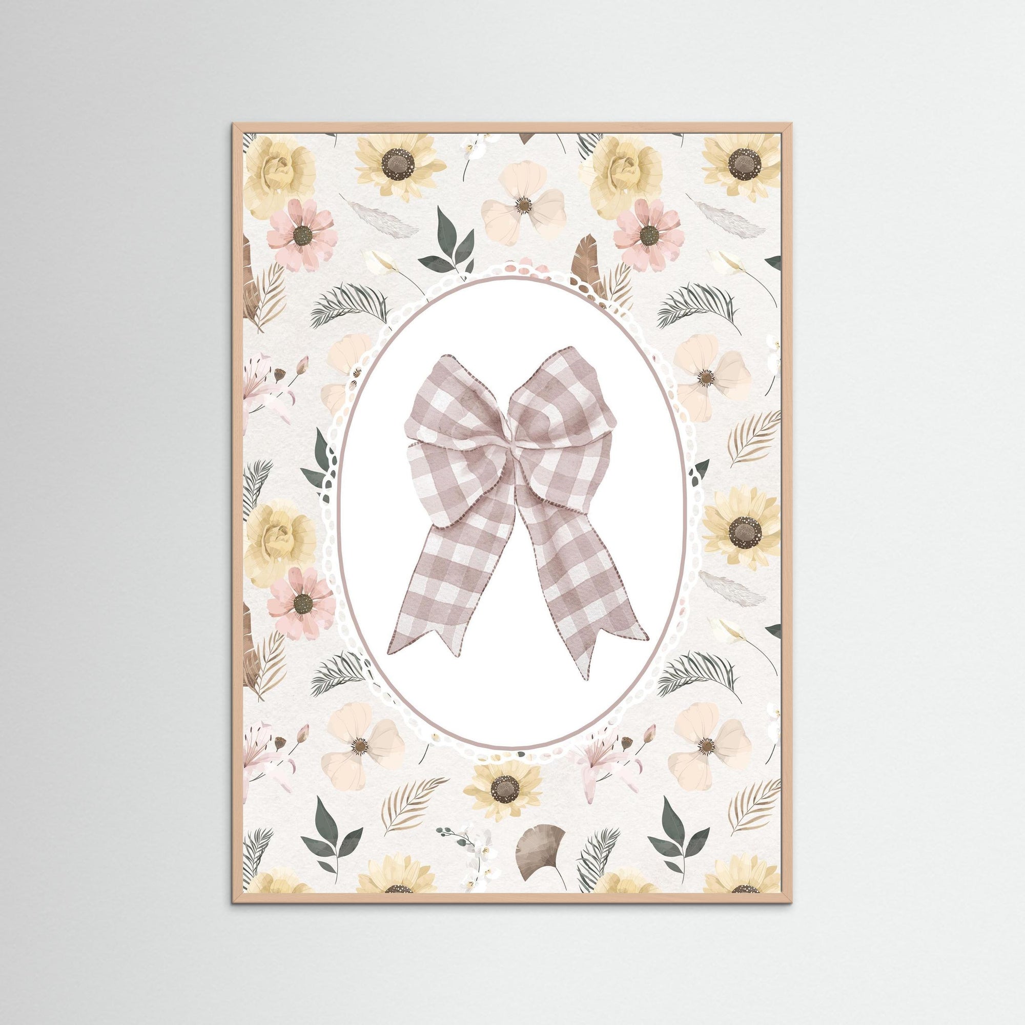 Pink Gingham Bow Wall Art | Girls Bedroom &amp; Nursery Decor Rose Wood