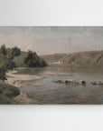 River Landscape Canvas Wall Art | Warm Neutral Nature Print for Living Room No Frame