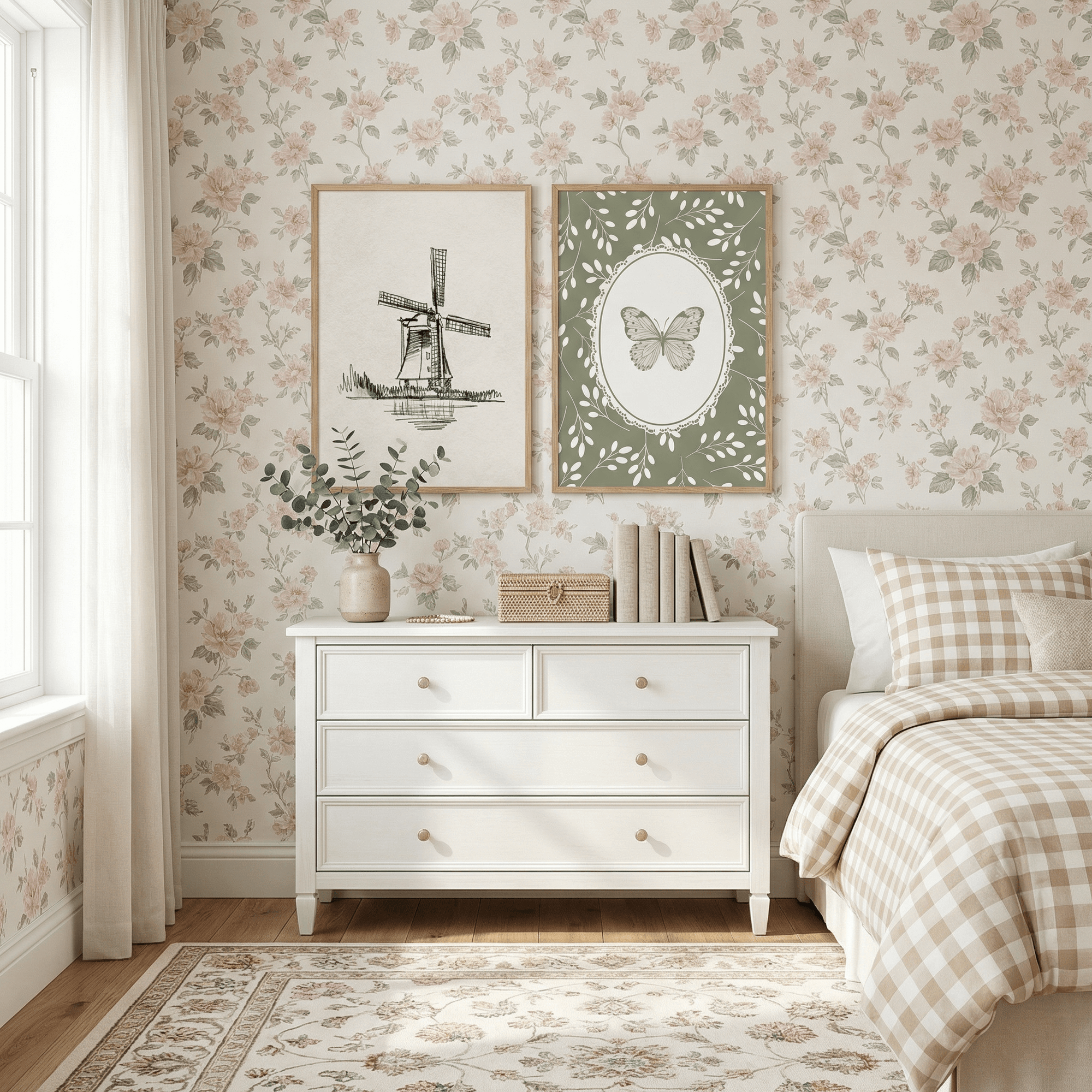 Green Butterfly Botanical Art Print | Children's Room Decor