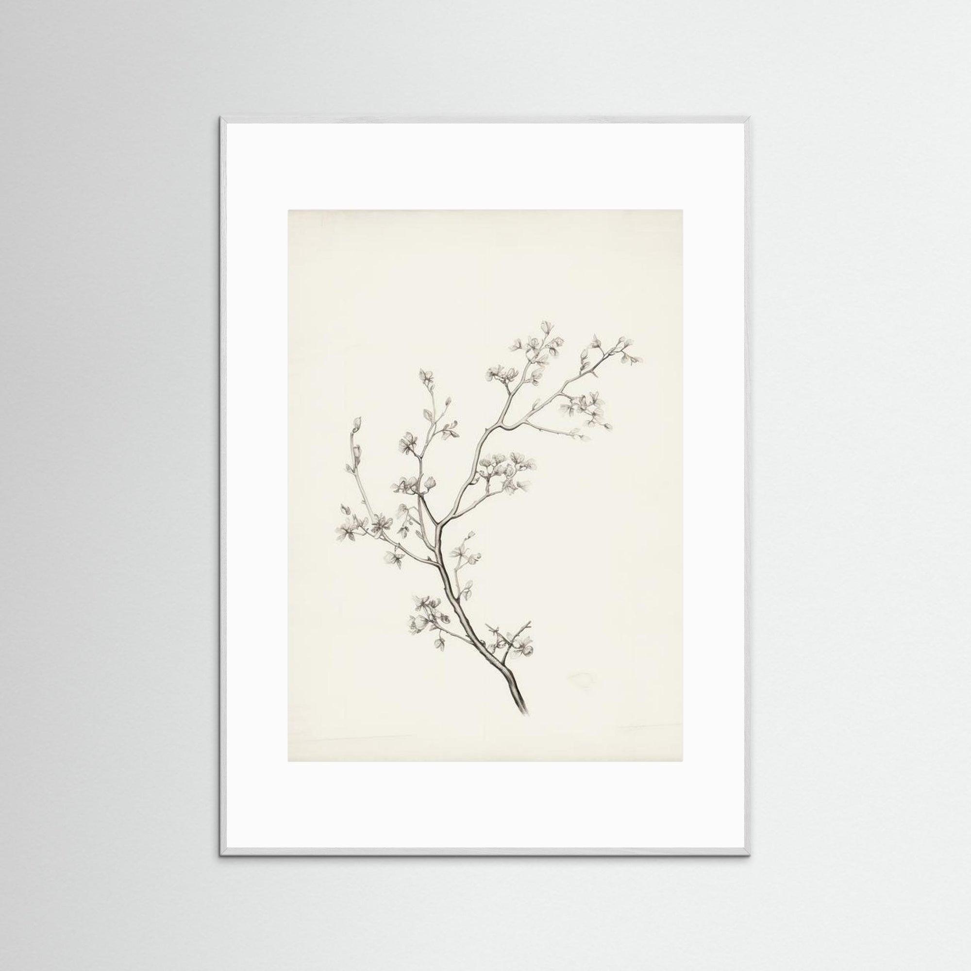 Floral Branch Sketch Wall Art White Wood White
