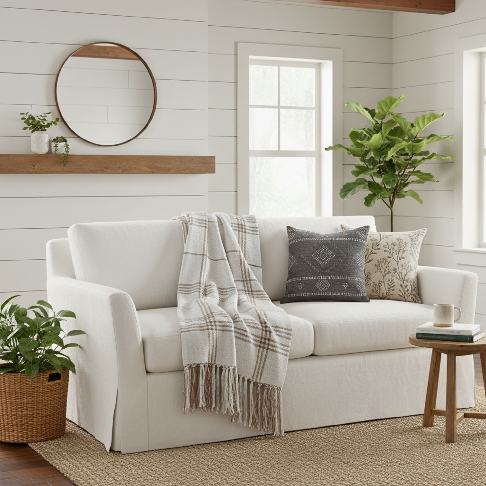 Margot Throw Blanket | White, Mustard