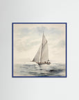 Soft Neutral Ocean Sailboat Print Blue Wood No border