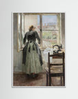 Seamstress by the Window Art Print White Wood No border